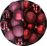 Billiet - Vanlaere 24x pièces boules de Noël en plastique mélange aubergine et rouge foncé 6 cm