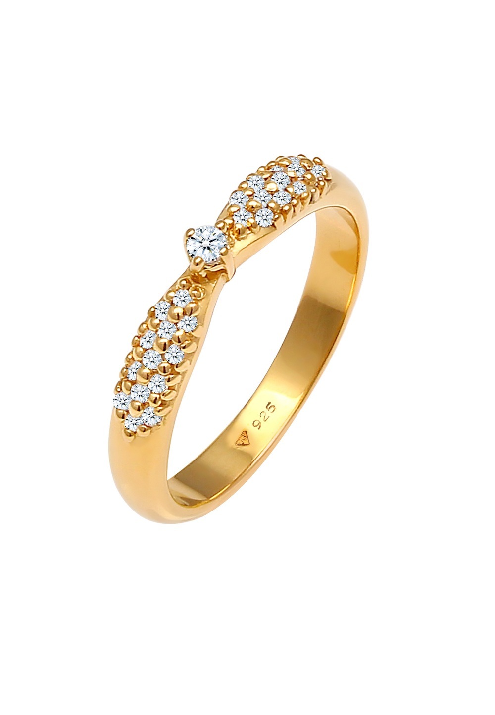 Elli DIAMONDS Elli DIAMONDS Elli DIAMONDS Ring Dames Engagement Glamorous met Diamond (0.16 ct) in 925 Sterling Silver Gold Plated Ringen