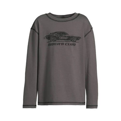 Coolcat relaxed overlock longsleeve met Riders Club print Franky donkergrijs