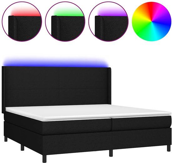 vidaXL Boxspring met matras en LED stof zwart 200x200 cm