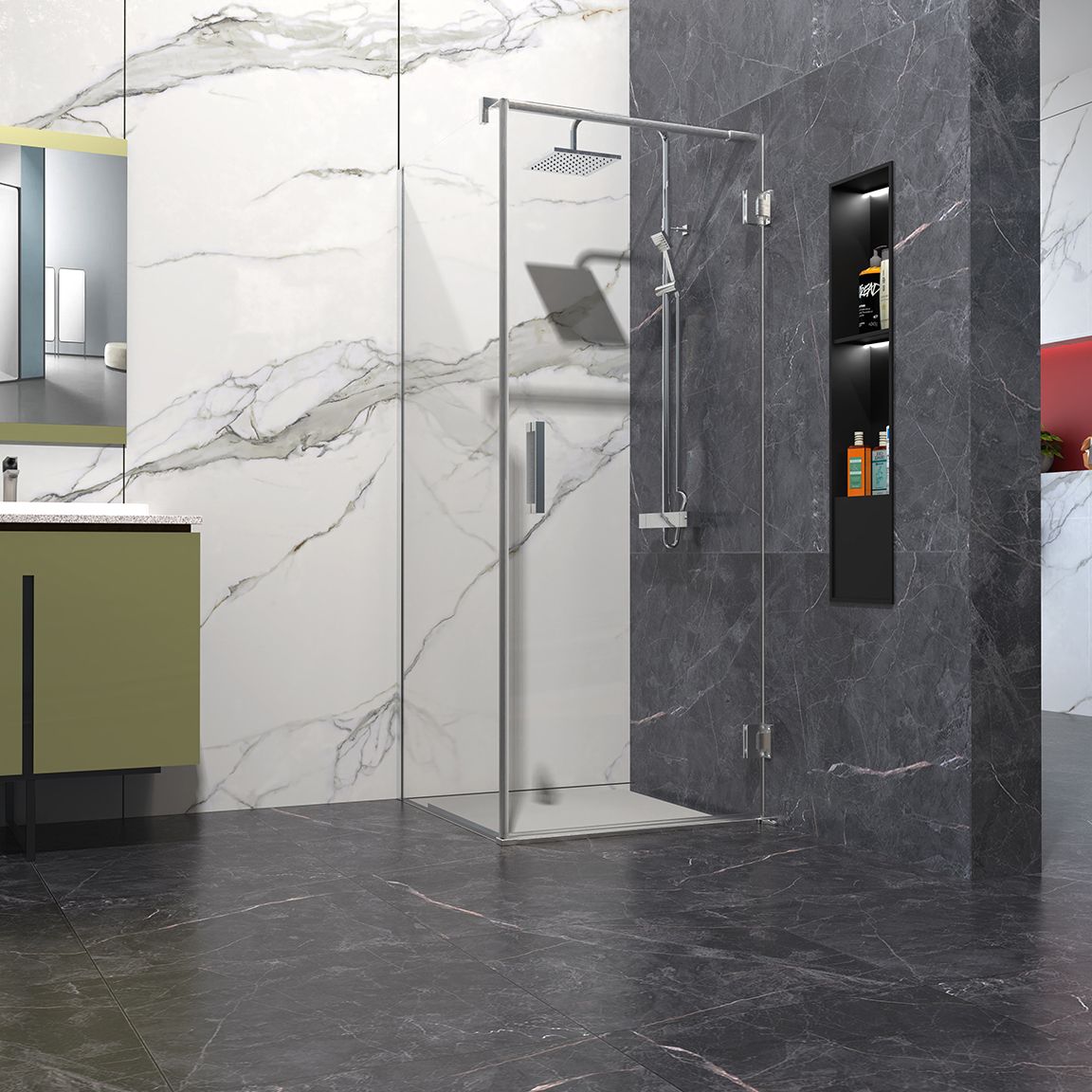 Badkamerplanet Douchecabine 60x80cm Anti-Kalk met profielloze douchedeur 60cm 200cm hoog mat zwart