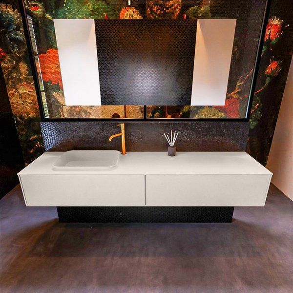 Mondiaz ERIN 200cm badmeubelset onderkast Linen met 2 lades + Wastafel RIDGE links 1 kraangat Linen