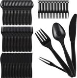 OEM Bol Herbruikbaar plastic bestek - 200 stuks - feestservies voor picknick en banket - zwart