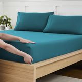 Volledig formaat hoeslaken met volledig elastiek en hoeklakriemen - geborsteld microvezel, groenblauw