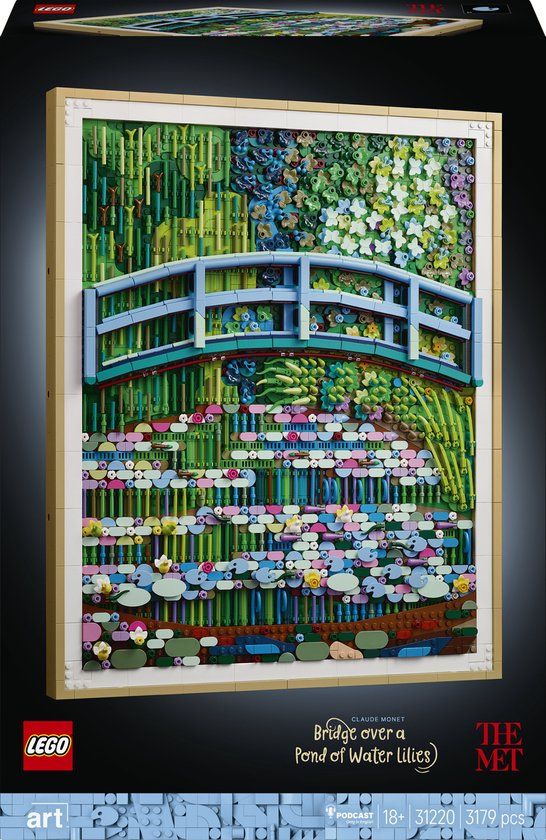 LEGO® Art Claude Monet – Brug over een Vijver met Waterlelies - Impressionistisch Kunstwerk - Monet Wanddecoratie - Bouwset voor Volwassenen Vanaf 18 Jaar - Cadeau voor Kunstliefhebbers - 31220