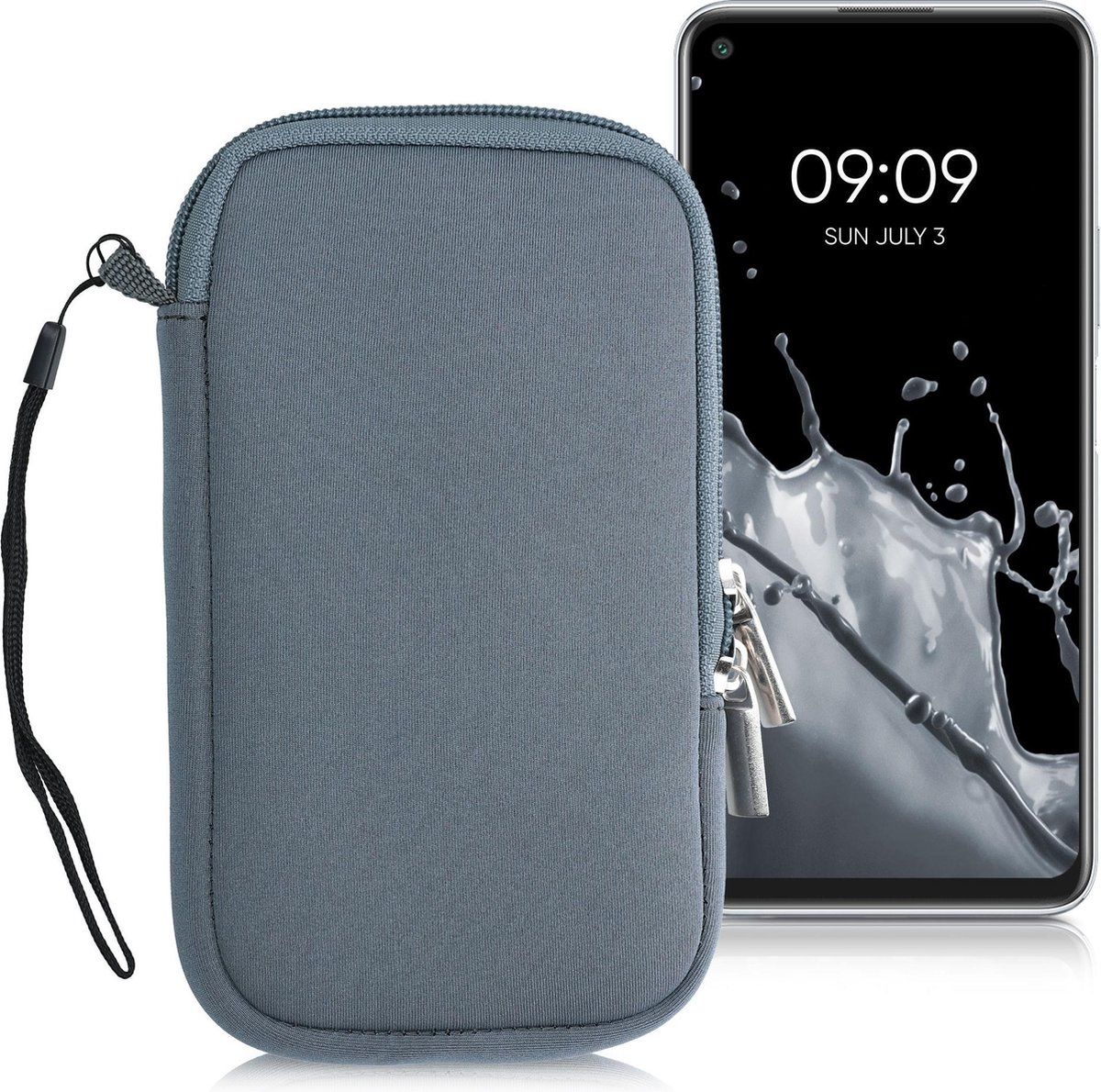 kwmobile Tasje voor smartphones L - 6,5" - Insteekhoesje van neopreen in blauwgrijs - Maat: 16,5 x 8,9 cm