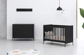 Cabino Marble Babykamer - 2 delig - Babybed & Commode - Verstelbare bodem - Zwart