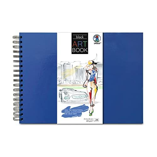 Ursus Kunstboek Zwart - 200g/m² - Spiraalbinding - Donkerblauwe Harde Kaft - 25310034