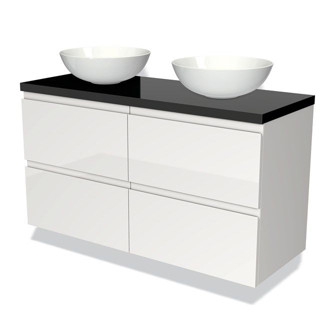 Maxaro Badkamermeubel Modulo Plato 120cm Hoogglans Wit 4 Lades Greeploos Zwart Blad