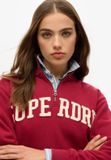 Superdry Athletic Essentials sweatshirt met applicatie en halve rits - Dames - Bordeauxrood - Maat 40