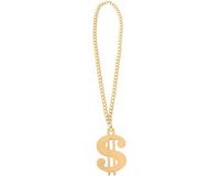PartyXplosion Dollar teken ketting - Goud - Kunststof - Gangster - Carnaval/Verkleed Accessoires