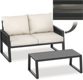tectake® Rope Design Loungeset voor Tuin, Terras of Balkon - Tuinset met 1 Tuinbank en 1 Tafel in Houtlook - Inclusief Weerbestendige Kussens - Aluminium Frame met in Hoogte Verstelbare Voetjes - 2 Personen