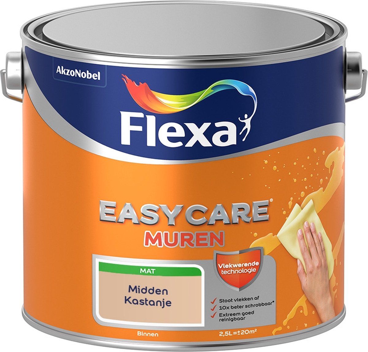 FLEXA Easycare Muurverf - Mat - Midden Kastanje - 2,5 liter