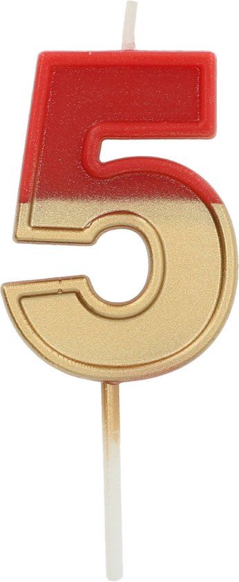 Folat - Retro Cijfer 5 Kaars - Rood - 5 cm