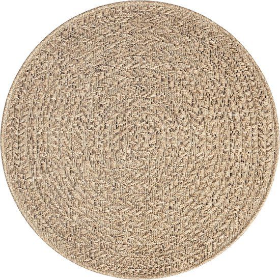 the carpet Kansas - Weerbestendig Indoor & Outdoor Vloerkleed met Cirkelpatroon - Naturel - Rond 120 cm