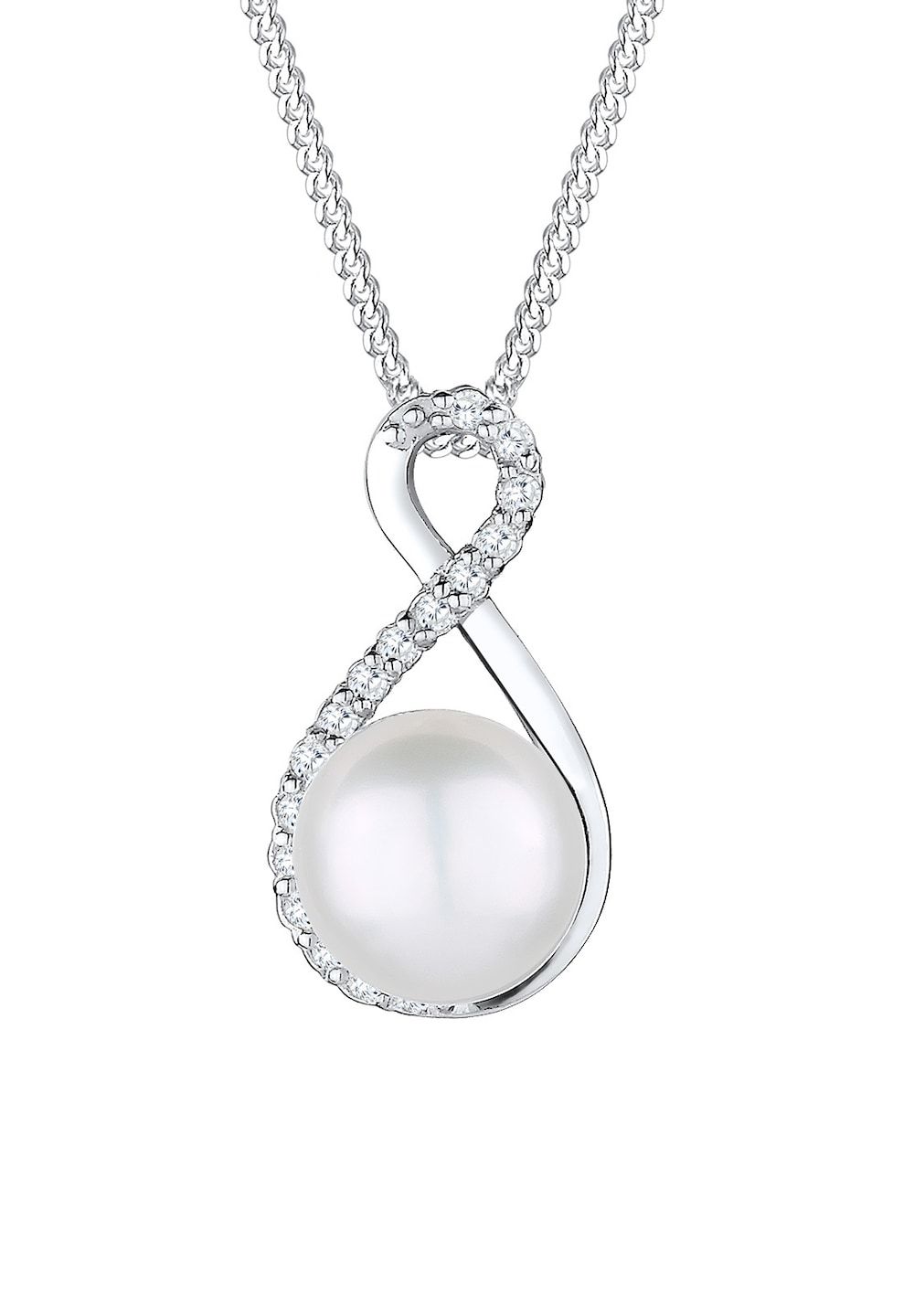 Elli PREMIUM Halsketting Dames Infinity Zoetwater Gekweekte Parel met Cubic Zirconia Kristallen in 925 Sterling Zilver