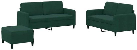 vidaXL 3-delige Loungeset met kussens fluweel donkergroen