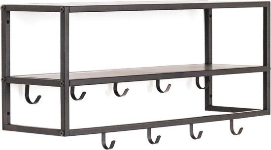Housevitamin Metalen Wandkapstok met planken Zwart - 73x21x29,5cm