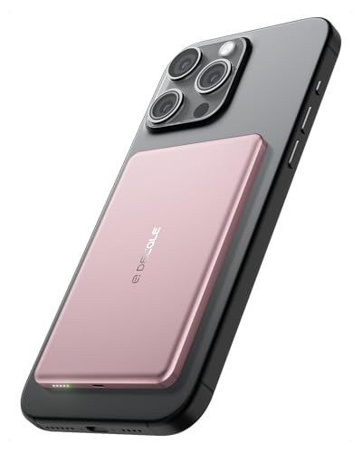 decqle “Air” Power Bank for MagSafe 5000mAh, Ultra Slim Magnetic Wireless Portable Battery Charger Case with USB-C Cable, Compatible with iPhone 17/16/15/14/13/12 Series Only (Pink)