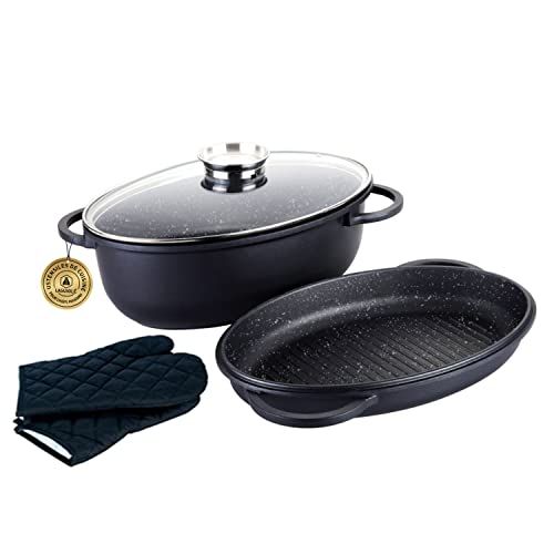 Laguiole - Set van 3 stuks, zwart, 38 cm, anti-aanbaklaag, blauw, diamond-inductie