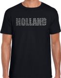 Bellatio Decorations Glitter Holland T-shirt Zwart Rhinestone Steentjes Heren L