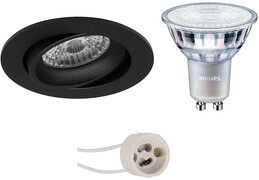 BES LED LED Spot Set - Pragmi Delton Pro - GU10 Fitting - Inbouw Rond - Mat Zwart - Kantelbaar - Ø82mm - Philips - MASTER 927 36D VLE - 4.9W - Warm Wit 2200K-2700K - DimTone Dimbaar