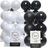 Kaemingk B.V. 56x pièces boules de Noël en plastique noir et blanc 4 et 6 cm