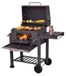 Barbecue au charbon de bois - Chariot de grill - 2 grilles - Bac à charbon réglable - Compartiments de rangement avec crochets - Barbecue mobile pour extérieur, sur roulettes - Noir