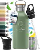 bemaxx Drinkfles met Rietje RVS Thermosfles ACTIVE FLASK (3 Drinkdoppen met Infuser), Sage Bamboo, 0.95 L