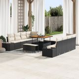 vidaXL Tuinbank Set Zwart Poly Rattan 11-delig