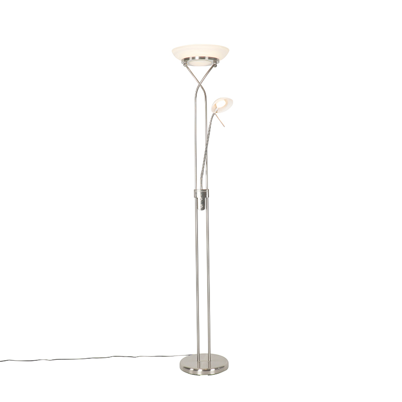 QAZQA Vloerlamp staal met leeslamp incl. LED en dim to warm - Empoli