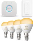 Philips Hue Starterspakket - E14 - met 4 Kogellampen - Warm tot Koelwit Licht - Incl. 1 Hue Bridge, 1 Hue Dimmer Switch - Hue White Ambiance