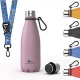 Daikoku Roestvrijstalen Fles + Verstelbare Riem + Karabijnhaak, BPA-vrije dubbelwandige Thermosfles, Herbruikbare Waterfles, Luchtdichte Dop, Kleur Roze, Inhoud 350 ML