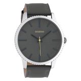 OOZOO Timepieces - Zilverkleurige horloge met donker grijze leren band - C10330