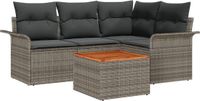 vidaXL Tuinbank Set 5-delig Grijs Poly Rattan