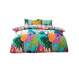 furn. Coralina Dekbedovertrek met tropische palm - Levendig omkeerbaar beddengoed met bloemenblad (blauw - kingsize)