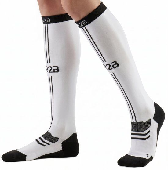 R2B Sport Compressiekousen Dames/Heren - Maat M (Schoenmaat 37-41) - Wit/Zwart