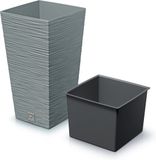 Prosperplast Plantenpot Furu - voor buiten - kunststof - lichtgrijs - vierkant - D20 x H38 cm