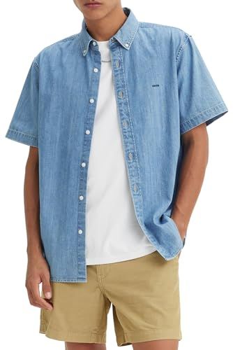 Levi's Heren Ss Authentic overhemd met button-down-kraag - Eli Medium Blue Wash - XS