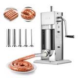 VEVOR Handmatige worstvulmachine voor worst, max. 3 l, handmatige worstvulmachine van roestvrij staal voor het vullen van worstjes met 5 vleesslangen, ergonomische handgreep