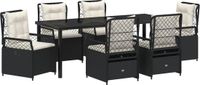vidaXL Tuin Eettafel Set 7-delig Zwart Polyrattan