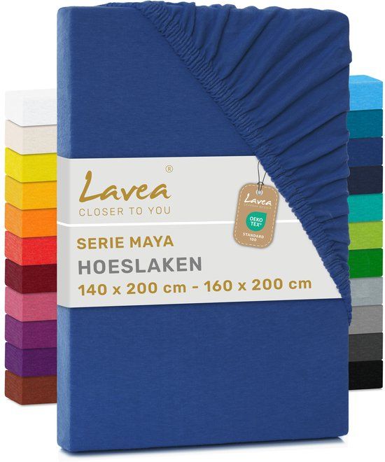 Merkloos / Sans marque Lavea® Hoeslaken 140x200 cm – 100% Katoen, Zacht en Ademend – Geschikt voor Matrassen tot 20 cm – Jersey met Elastiek Rondom – Koningsblauw
