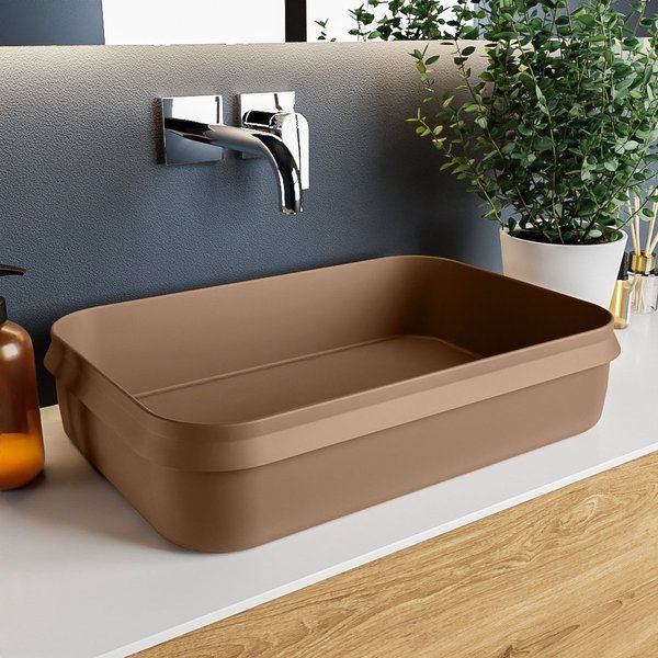 Mondiaz Arvo waskom 55x38x13cm rechthoek opbouw Solid Surface Rust
