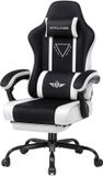 GTPLAYER - Gaming Stoel - Stoffen met Federsitz en Voetensteun 150kg - Wit