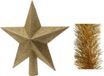 Decoris Kerstversiering kunststof glitter ster piek 19 cm en folieslingers pakket goud van 3x stuks - Kerstboomversiering