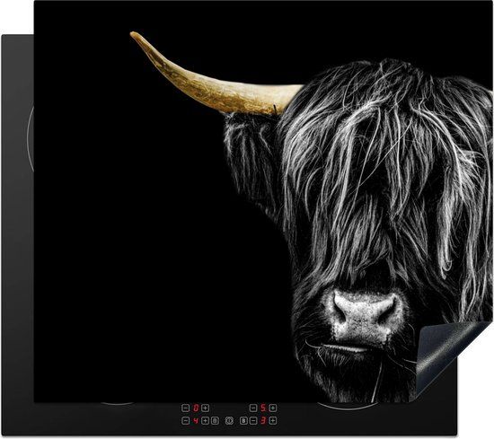 KitchenYeah® Inductie beschermer 60x52 cm - Schotse Hooglander - Goud - Zwart