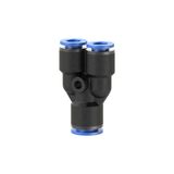 Riegler Y-stekkerverbinding "blauwe serie" reducerend, voor buitenslang Ø 1x16/2x12 mm, kunststof/messing vern.