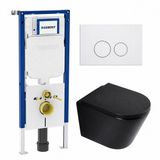 Geberit QeramiQ Dely Toiletset - 36.3x51.7cm - diepspoel - rimless - Geberit UP720 inbouwreservoir - softclose toilet zitting - 35mm - mat witte bedieningsplaat - ronde knoppen - mat zwart