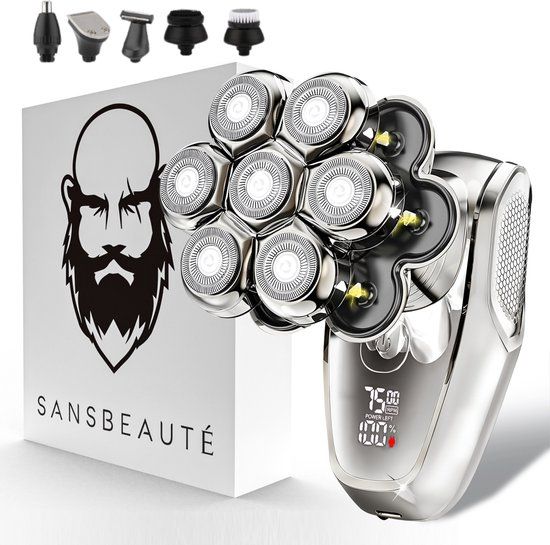 Sansbeauté® SkullSharp MAX 6-in-1 Scheerapparaat Mannen – Trimmer - Tondeuse - Electric Face & Head Shaver - Shave - Hoofd Kaal Scheren – Nat & Droog - Elektrisch