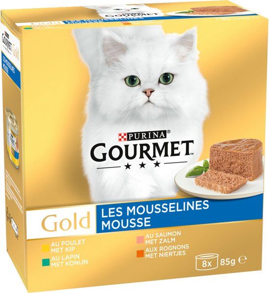 Gourmet Gold Mousse Kip - Zalm - Niertjes - Katten Natvoer 8 x 85 gr